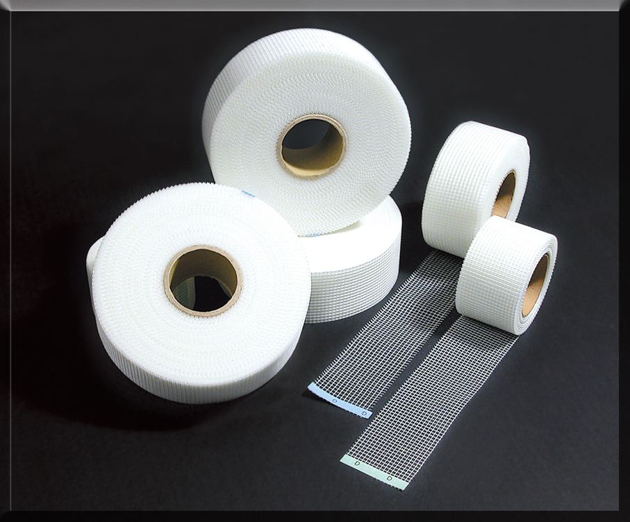 White fiberglass mesh tape rolls