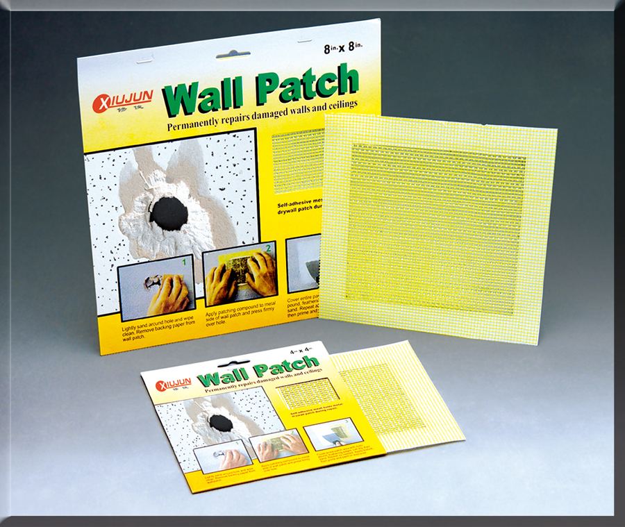 Self-adhesive drywall wall patch packs in 4 inch and 8 inch sizes
